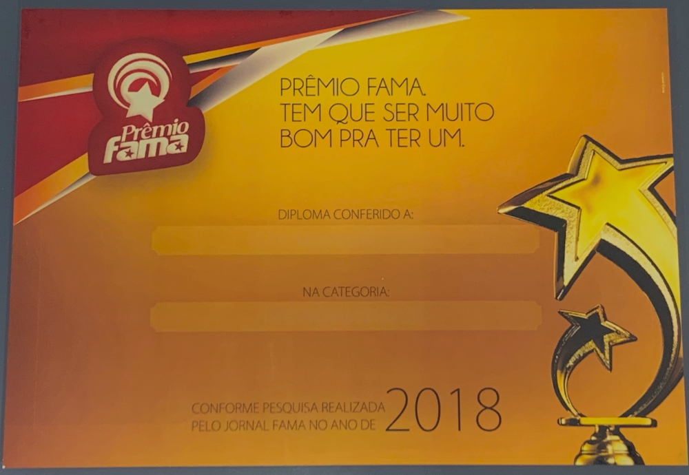 Certificado Prêmio Fama 2018